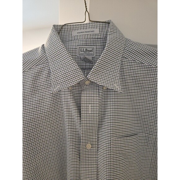 #72 LL Bean Button Up Men Shirt 17-33 0FFMS Wrinkle Resistant Grn/Blu/Wh Check - Picture 2 of 4